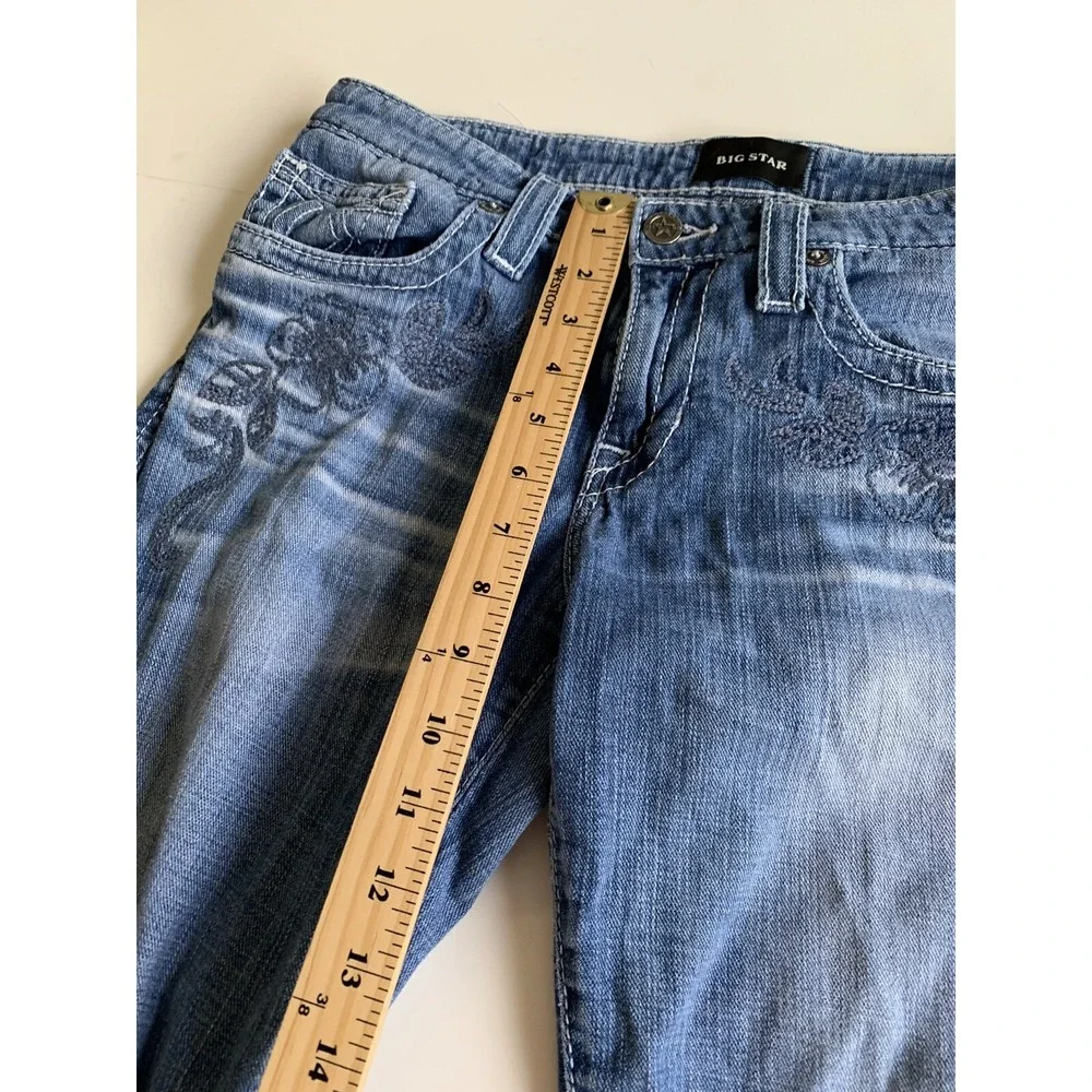 Big Star Alex Skinny Crop Embroidered Jeans Womens 29 Medium Wash Floral Stretch